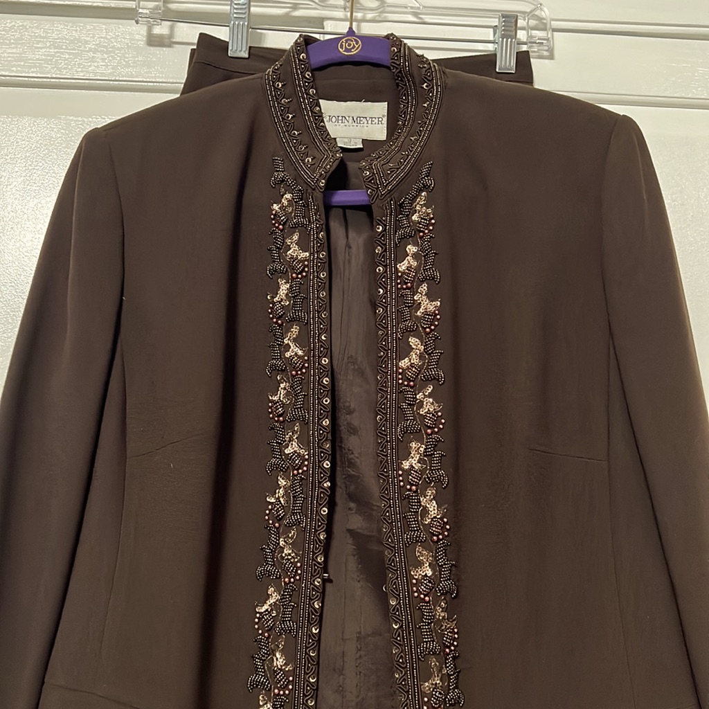 John Meyer Dark Brown Pant Suit With Beading On Edges And Sleeves